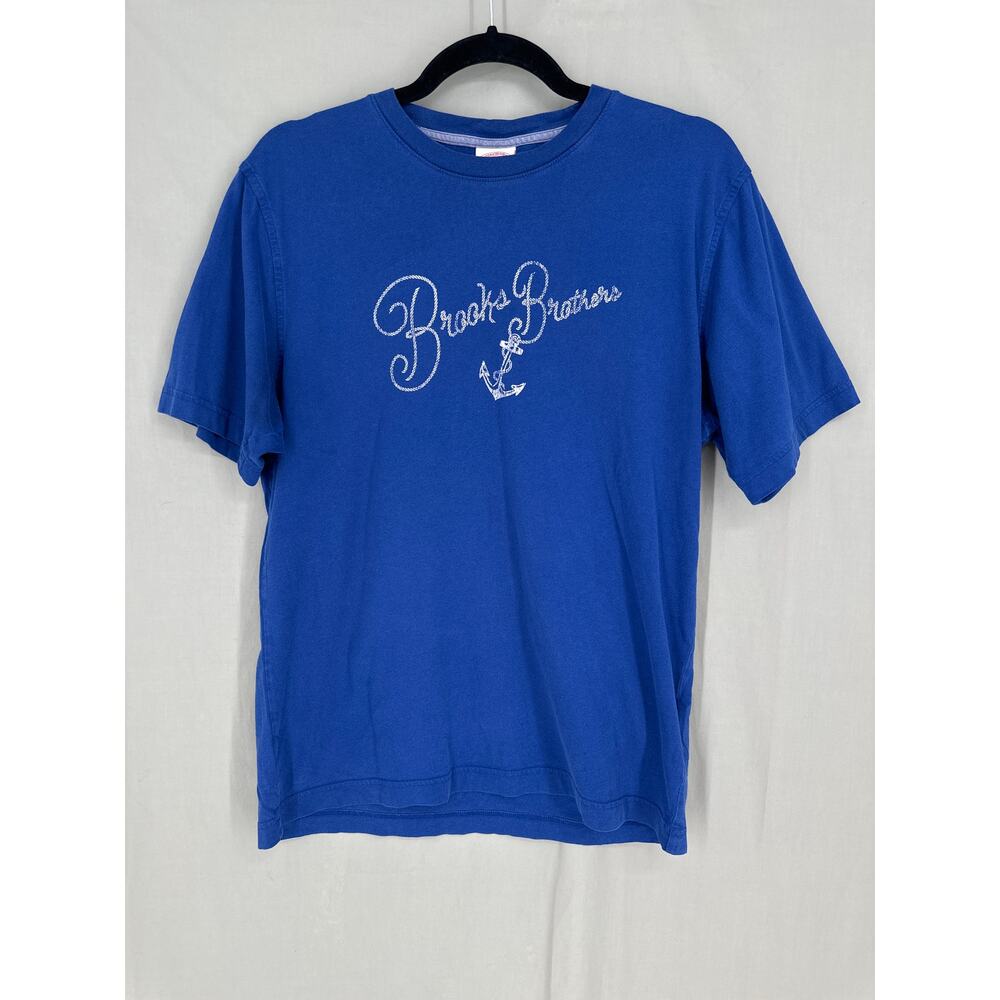 Brooks Brothers Shirt Mens Medium Blue Graphic Tee Nautical Rope Anchor Coastal